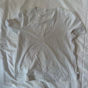 Lululemon White V-Neck T-Shirt with Studded Hole Detail ~size 4